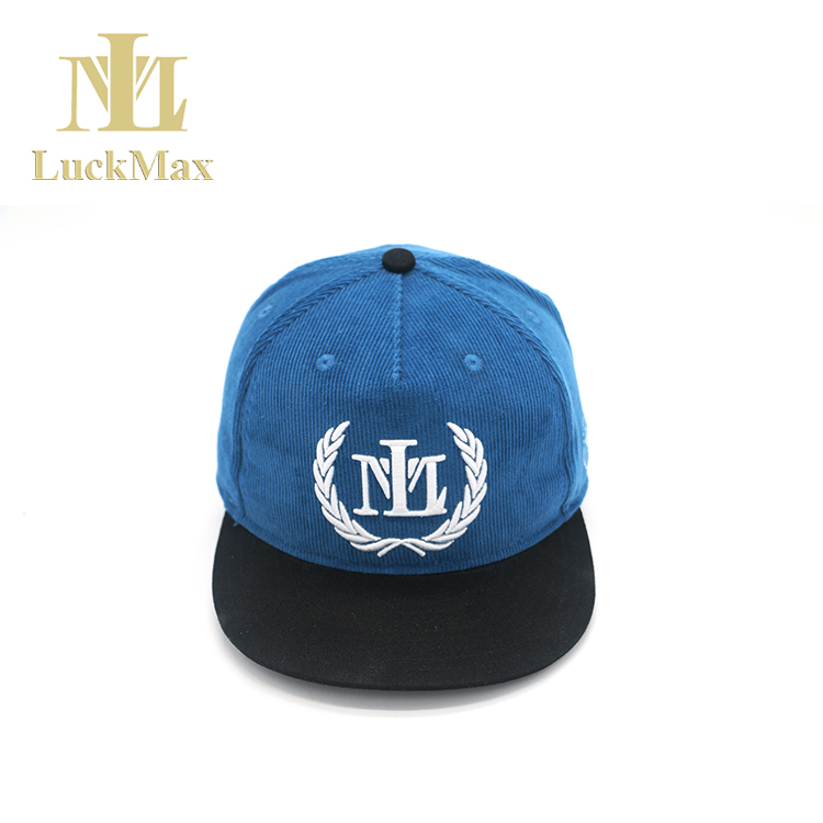 Custom logo Hip hop hot sale gorduroy fabric 5-panel snapback cap with embroidery