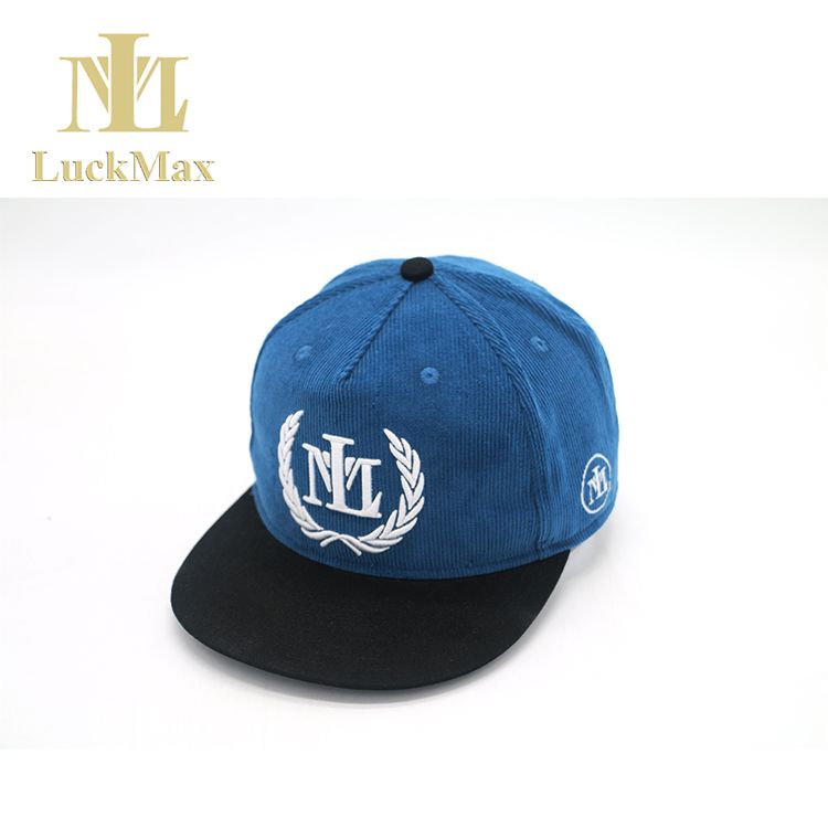 Custom logo Hip hop hot sale gorduroy fabric 5-panel snapback cap with embroidery