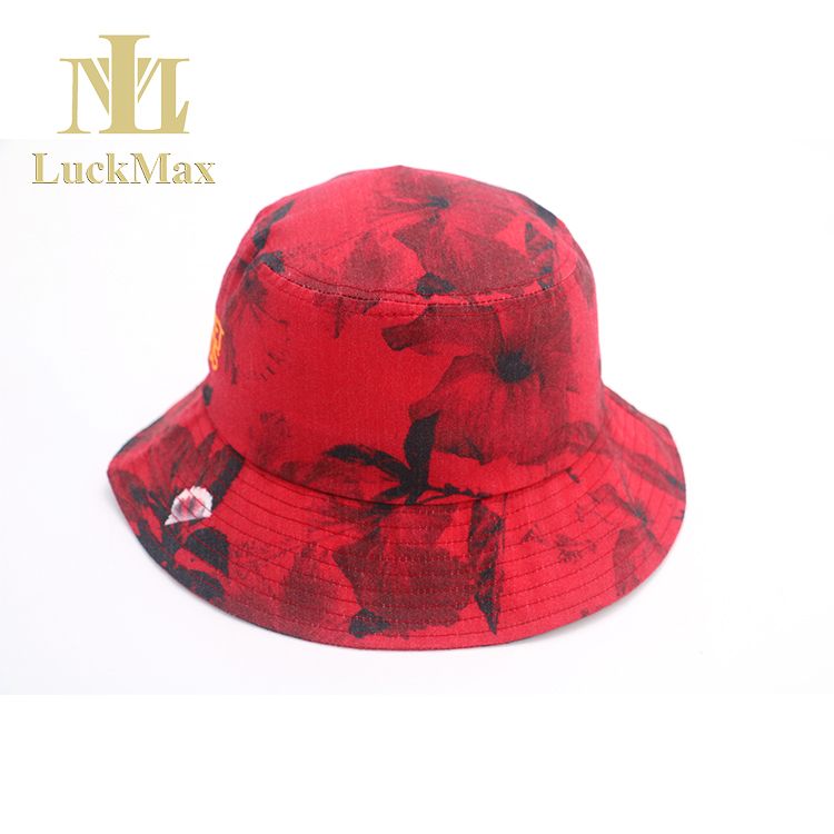 Custom Logo Red Bucket Hat Digital Printing 3D Embroidered Wide Brim Sports Cap Nylon Material OEM Design Outdoor Headwear