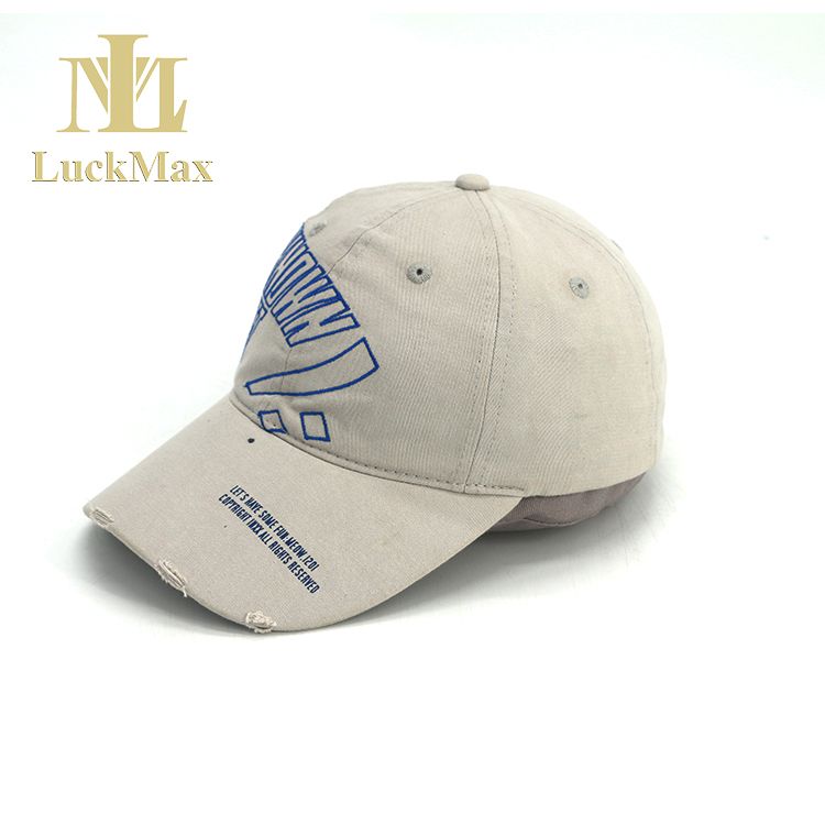 Korean style Long Strap Baseball Cap Fashion Distressed 6-Panel Dad Hats with Embroidered logo customization of the brand