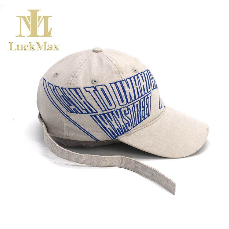 Korean style Long Strap Baseball Cap Fashion Distressed 6-Panel Dad Hats with Embroidered logo customization of the brand