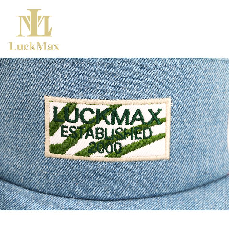 2021 New Trends 5 Panel Hat With Special Printing Denim Material Skullcap Custom Color DIY Logo Blue Embroidered Logo