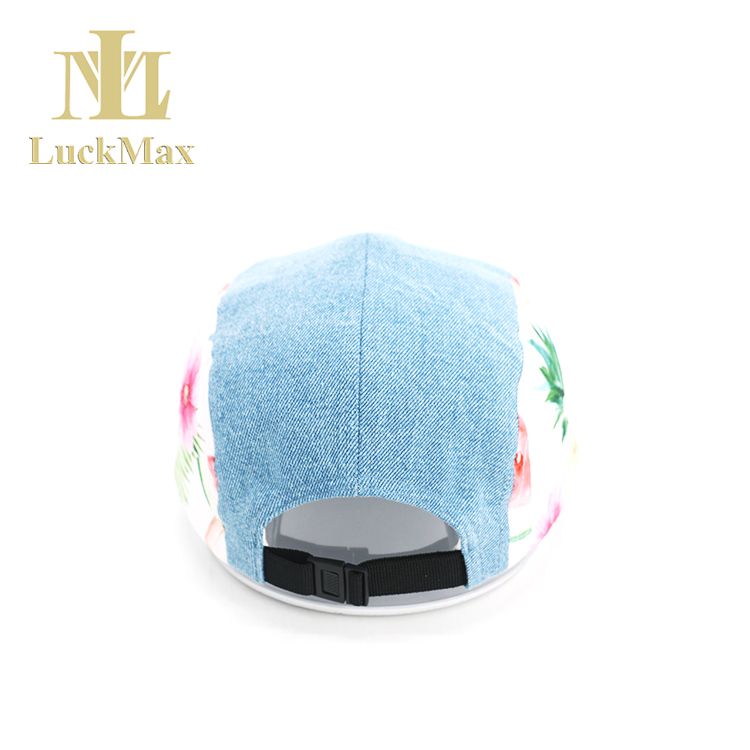 2021 New Trends 5 Panel Hat With Special Printing Denim Material Skullcap Custom Color DIY Logo Blue Embroidered Logo