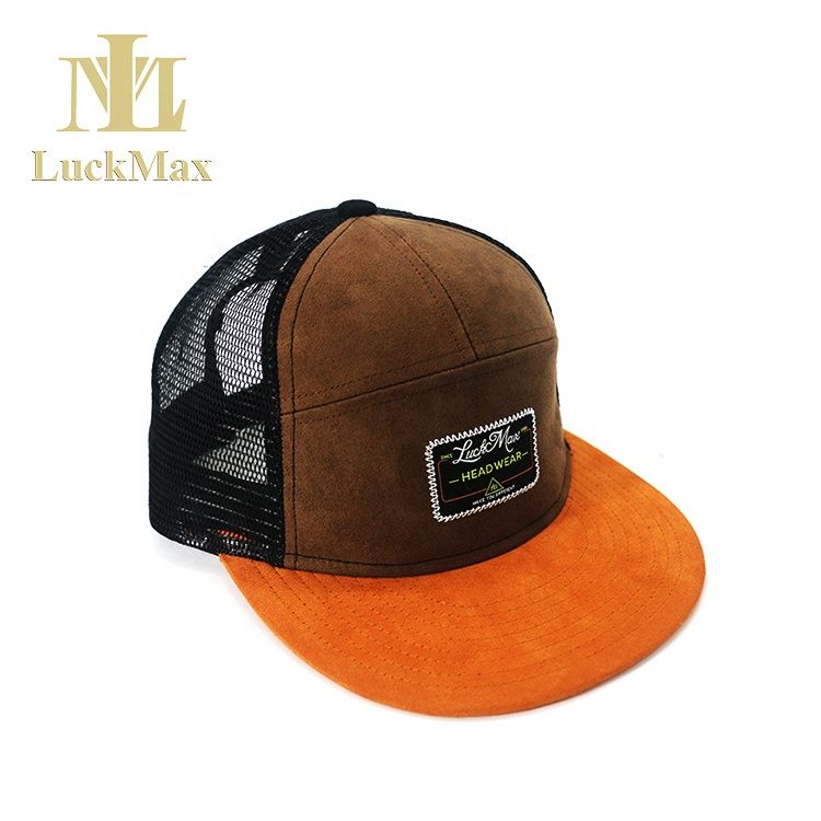 Custom high quality suede fabric 6 panels flat brim woven Snapback cap label