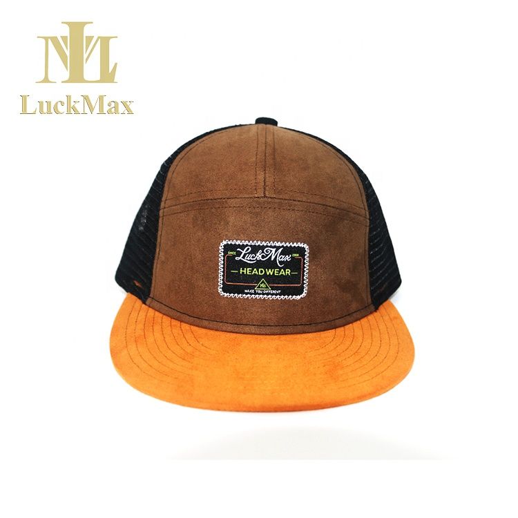 Custom high quality suede fabric 6 panels flat brim woven Snapback cap label