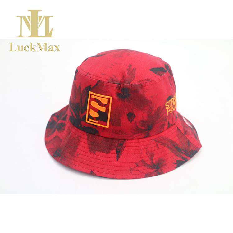 Custom Logo Red Bucket Hat Digital Printing 3D Embroidered Wide Brim Sports Cap Nylon Material OEM Design Outdoor Headwear