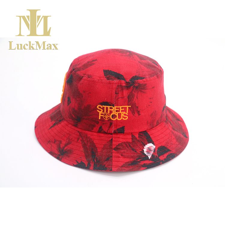 Custom Logo Red Bucket Hat Digital Printing 3D Embroidered Wide Brim Sports Cap Nylon Material OEM Design Outdoor Headwear