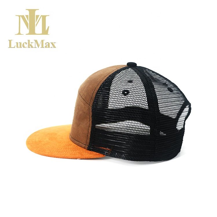 Custom high quality suede fabric 6 panels flat brim woven Snapback cap label