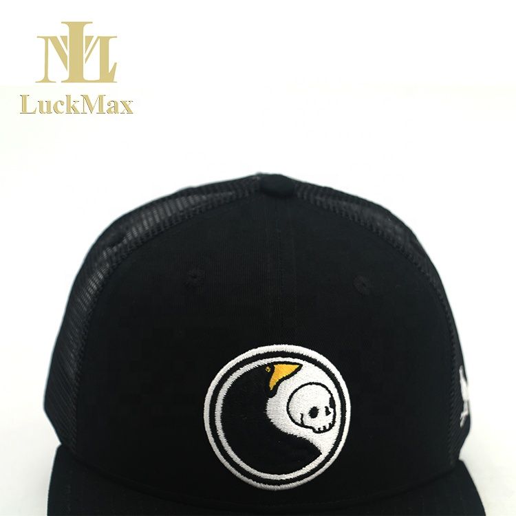 Skull Wholesale OEM Design Custom Cotton Sports 6 Panel mesh cap Snapback Caps with flat brim Embroidered Unisex Customized Logo