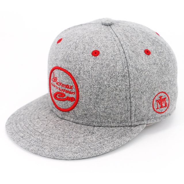 High quality Custom Unisex adjustable 6-panel wool snapback cap with 3D embroidery